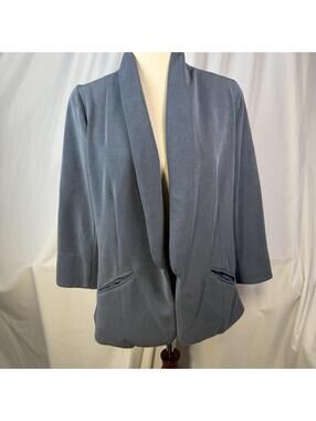 Skies Are Blue Open Blazer Jacket  3/4 Sleeve Floral Lined Blue Gray Large